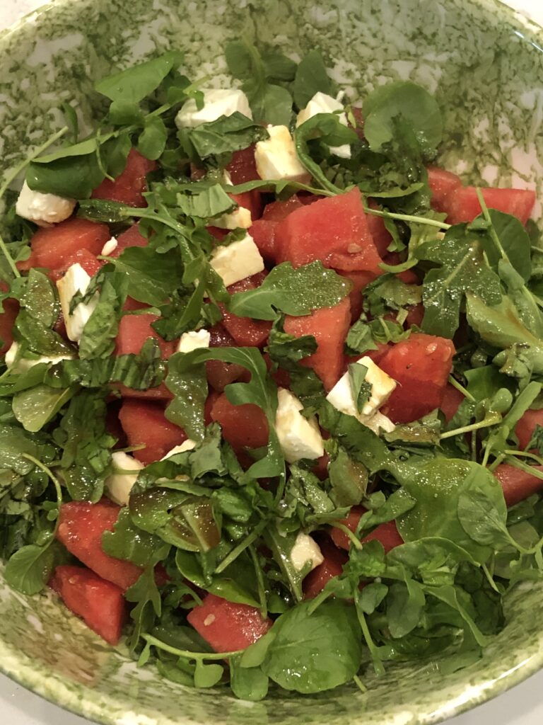 Sweet, salty and savory Watermelon, Feta and Arugula Salad