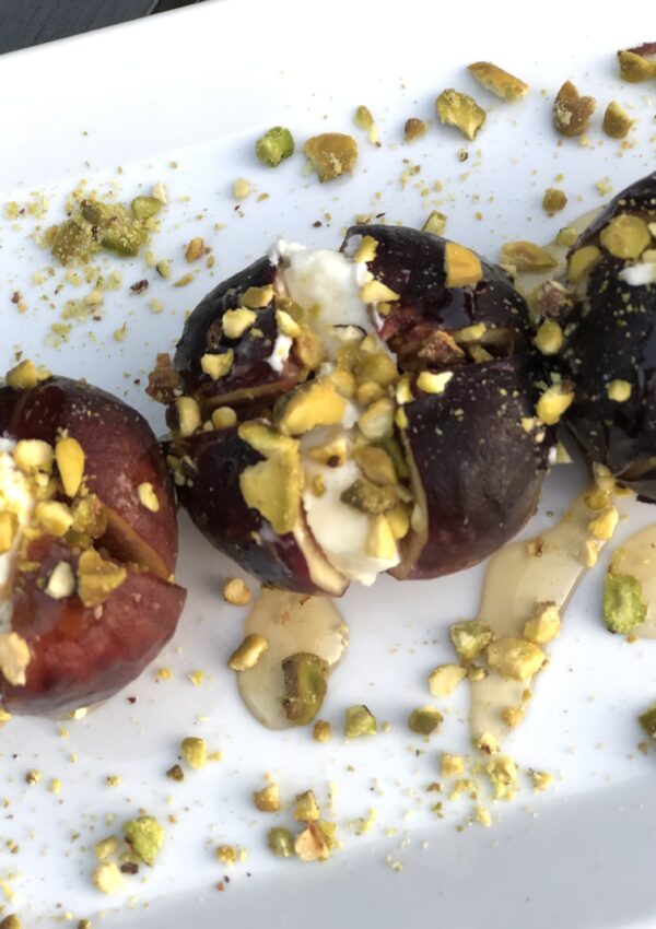 Honey Drizzled Figs with Goat Cheese and Pistachio