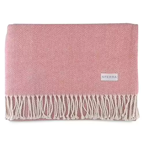 Sferra Celine Herringbone, 100% Cotton Throw Blanket - Salmon