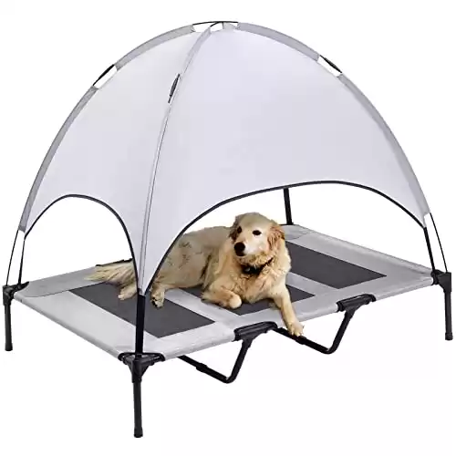 SUPERJARE XXLarge Outdoor Dog Bed, Elevated Pet Cot with Canopy, Portable for Camping or Beach, Durable 1680D Oxford Fabric, Extra Carrying Bag - Silver Gray