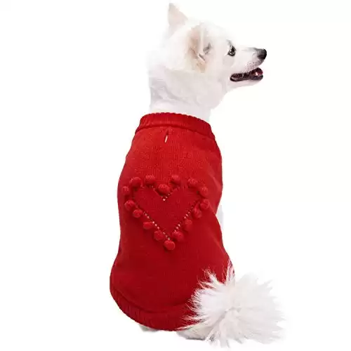 Blueberry Pet Heart Dog Sweater Valentine’s Day Clothes for Medium Girl Dogs, Red Pullover Crewneck Holiday Apparel for Love of Pets, Back Length 16”