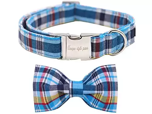 Unique style paws Plaid Dog Collar with Bow Pet Gift Adjustable Soft and Comfy Bowtie Collars for Small Medium Large Dogs (XL)