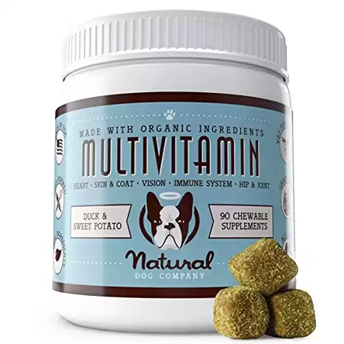 Natural Dog Company Multivitamin Chews (90 Pieces), Dog Vitamins and Supplements, Duck & Sweet Potato Flavor, for Dogs of All Ages, Sizes, & Breeds, Supports Immune System