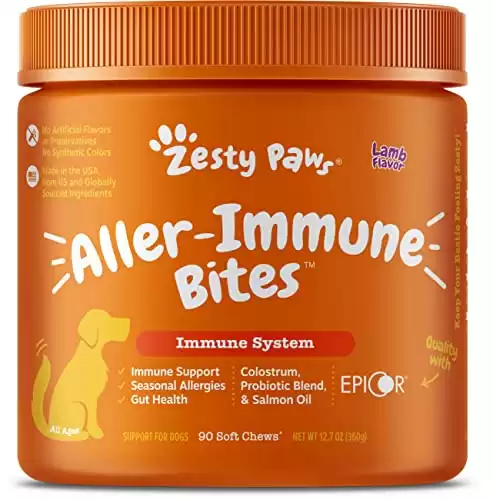 Zesty Paws Allergy Immune Supplement for Dogs Lamb- with Omega 3 Wild Alaskan Salmon Fish Oil & EpiCor + Digestive Prebiotics & Probiotics - Anti Itch & Skin Hot Spots + Seasonal Allergies...