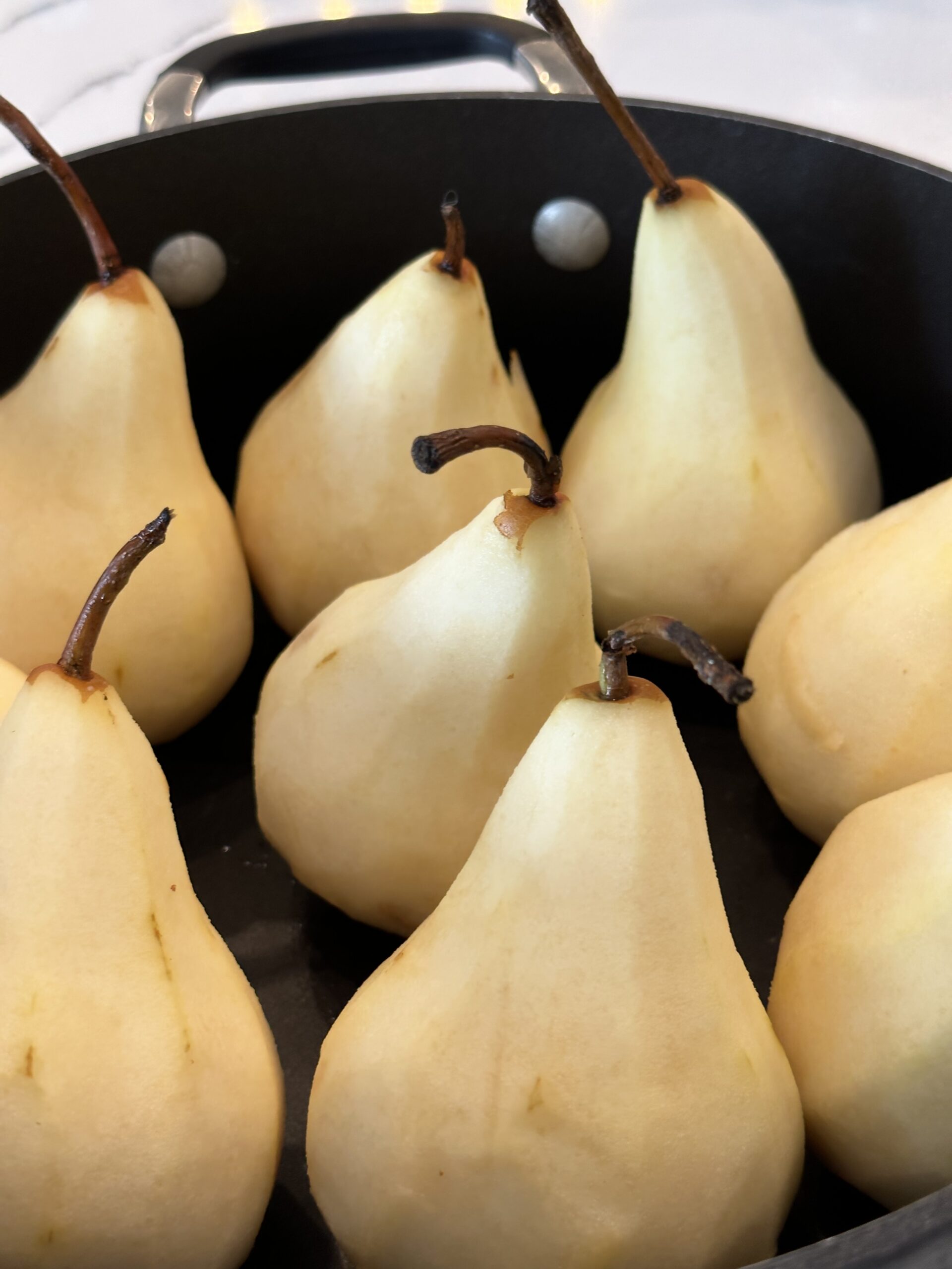 Pears are Prepped for Pomegranate Pistachio Poached Pears