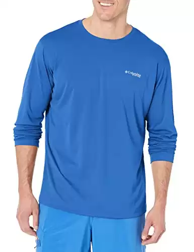 Columbia Men's PFG Zero Rules Long Sleeve Crew, UV Sun Protection, Moisture Wicking Fabric Vivid Blue