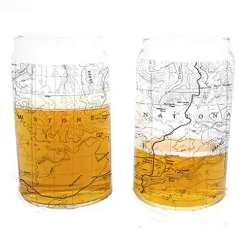 Pint Glasses by Black Lantern – Handmade Can Shaped Craft Beer Glasses and Bar Glassware – Yellowstone National Park Topographic Map Design (Set of Two 16oz. Glasses)
