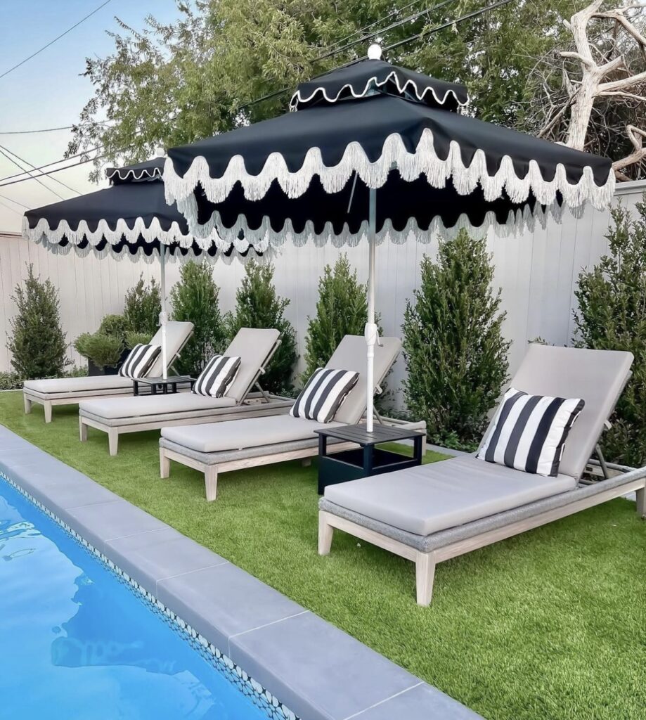 Stylish pool lounge areas give a resort-like feel to your home