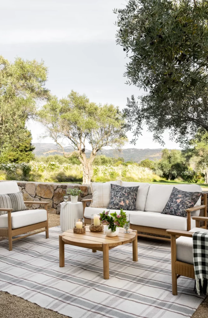 Mix patterns and natural elements with McGee & Company's beautiful outdoor furniture and accessories