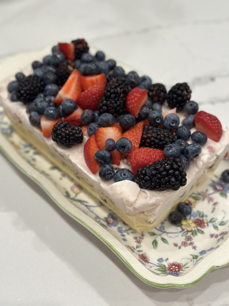 Colorful No Bake Mixed Berry Ice Cream Loaf Cake