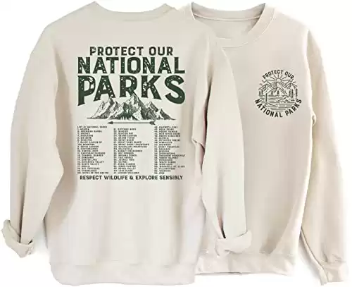 National Parks Sweatshirt - Protect Our Mountains National Park Vintage Hiking 2-Sided Sweater M Sand
