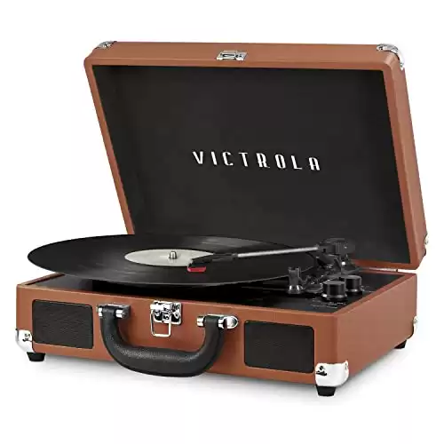 Victrola Vintage 3-Speed Bluetooth Portable Suitcase Record Player with Built-in Speakers | Upgraded Turntable Audio Sound|Cognac, Model Number: VSC-550BT-CG