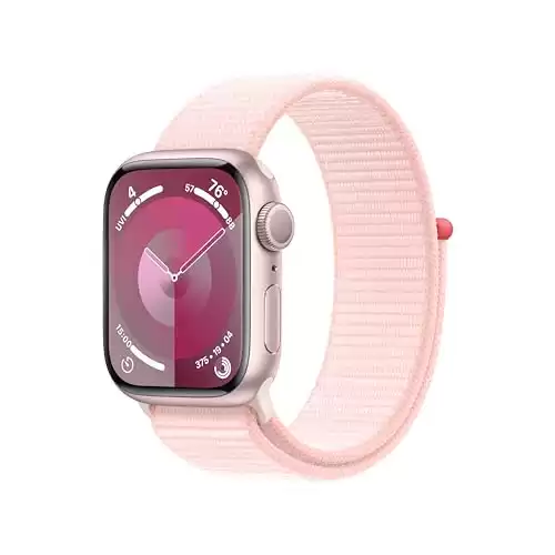 Apple Watch Series 9 [GPS 41mm] Smartwatch with Pink Aluminum Case with Pink Sport Loop. Fitness Tracker, Blood Oxygen & ECG Apps, Always-On Retina Display, Carbon Neutral