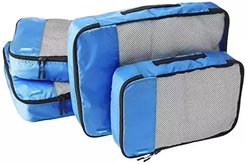 Amazon Basics 4 Piece Packing Travel Organizer Cubes Set - 2 Medium and 2 Large, Blue