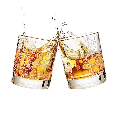 Greenline Goods Whiskey Glasses - 10 Oz Tumbler Gift Set for New York City lovers, Etched with New York City Map | Old Fashioned Rocks Glass - Set of 2