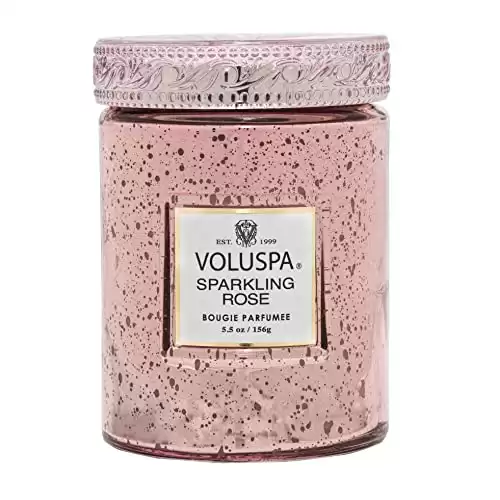 Voluspa Sparkling Rose Candle | Small Glass Jar | 5.5 Oz. | 50 Hour Burn Time | Hand-Poured Coconut Wax + All Natural Wicks for a Clean Burn | Vegan | Poured in The USA