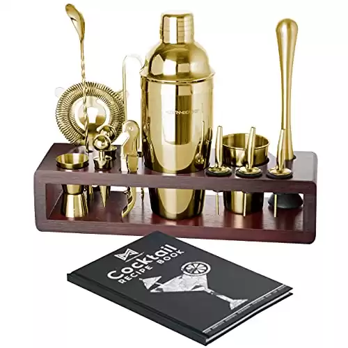 Modern Mixology Cocktail Shaker Set - 24 Piece Stainless Steel Bartender Drink Kit & Stand for Home Bar, Perfect for Drink Mixing at Home, Plus Cocktail Recipe Book