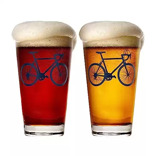 Greenline Goods - Bicycle Beer Glasses (Set of 2) |16 oz Drinkware with Colorful Cyclist Designs | Premium Decorative Glassware | Unique Gifts for Cyclists & Bike Riders [Navy]