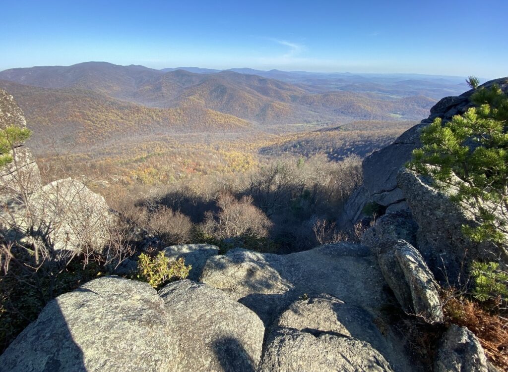Rock scrambles and 360 degree views at Old Rag on 7 beautiful hikes near DC for fall foliage
