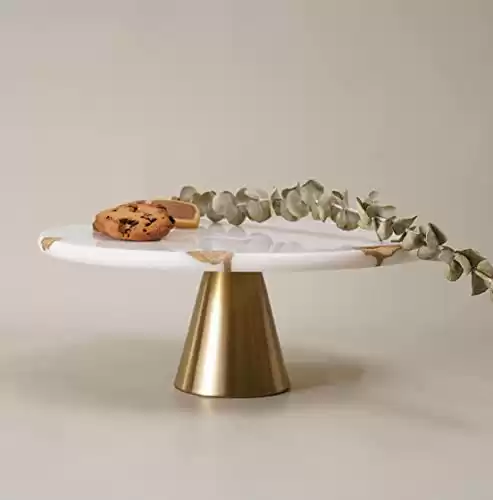 BALIN DESIGNS Cake Stand - 12" Round White Marble with Gold Accent Dessert and Cupcake Serving Display - Perfect for Weddings, Showers, Anniversaries, Parties, or Modern Home Decor (White Marble)