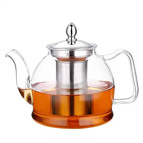 HIWARE 1000ml Glass Teapot with Removable Infuser, Stovetop Safe Tea Kettle, Blooming and Loose Leaf Tea Maker Set