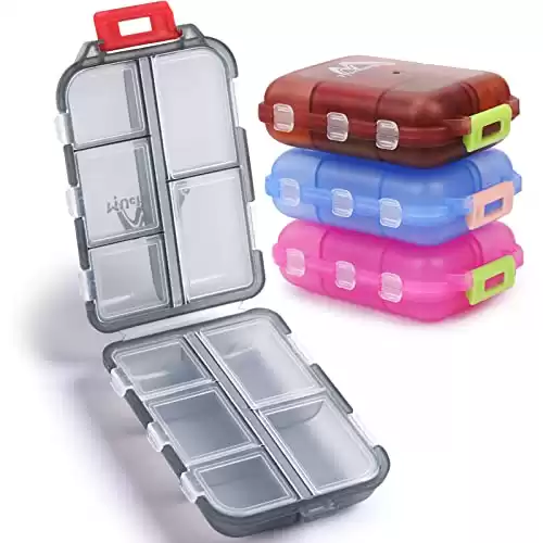 4 Pack Travel Pill Organizer Portable Pocket Pocket Pharmacy Pill Box - Small Pill Case for Purse Handbag Car Medicine Organizer Have 10 Compartments Storage Vitamin Fish Oil by M MUCHENGBAO