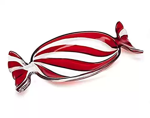 Godinger Christmas Decor Peppermint Candy Tray Holiday Dish, Christmas Decorations – Red,14"