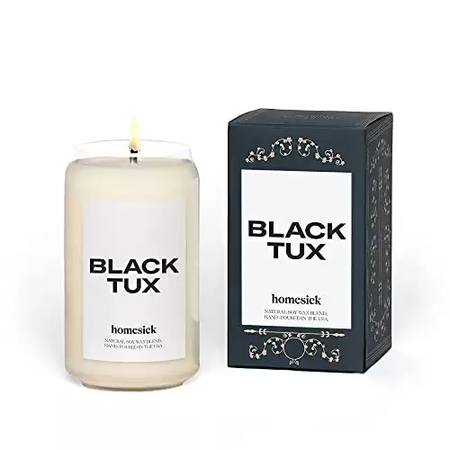 Homesick Premium Scented Candle, Black Tux - Scents of Leather, Dark Bourbon, Teakwood, 13.75 oz, 60-80 Hour Burn, Natural Soy Blend Candle, Father’s Day Gift, Relaxing Aromatherapy Candle