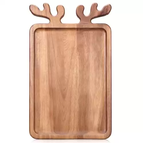 Renawe Large Acacia Wood Platter for Christmas Charcuterie Board Festive Fruit Veggie Trays Wooden Cheese Board Xmas Kitchen Decor Gift Holiday Cookie Platters Food Serving Dish Plate