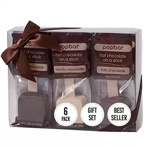 Popbar - Hot Chocolate Sticks - 6 Pack Variety Gift Pack Set Kit- 2 Dark, 2 Milk & 2 Vanilla White. Ideal for Holidays, Birthdays, Thanksgiving, Christmas, Hanukkah, Cocoa Bomb Lovers