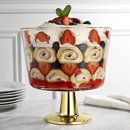 Elegant Home Glass Color Footed Trifle Fruit/Salad Bowl (Gold)