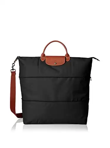 Longchamp Le Pliage Expandable Travel Duffel Weekender, Black, 17.75" x 13.75" x 9"