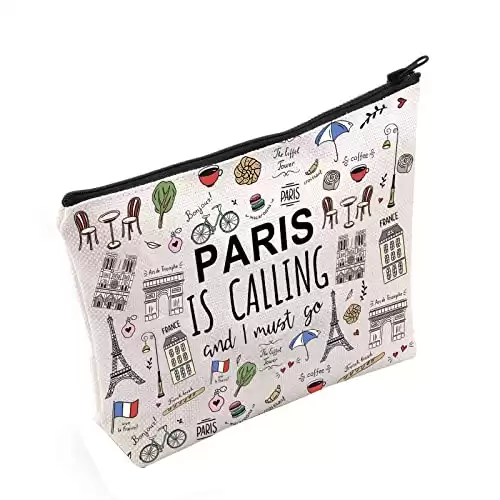 POFULL Paris Themed Gifts Paris Is Calling And I Must Go Cosmetic Bag Paris Lover Gift (Paris Is Calling Cosmetic Bag)