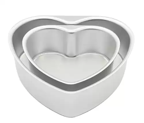 LepoHome 2 pcs Aluminum Heart Shaped Cake Pan Set DIY Baking Mold Tool with Removable Bottom - 6 inch & 8 inch