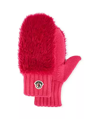 Moncler Women's Bright Pink Faux Fur Gloves Mittens (S)
