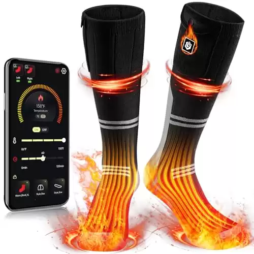 Heated Socks for Men Women Washable Rechargeable APP Control 22.2WH Battery Electric Heating Socks for Hunting(Black，L)