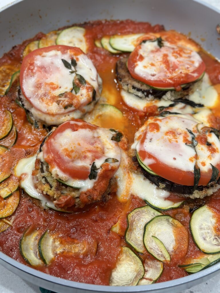 Warm Eggplant Zucchini Caprese Stacks