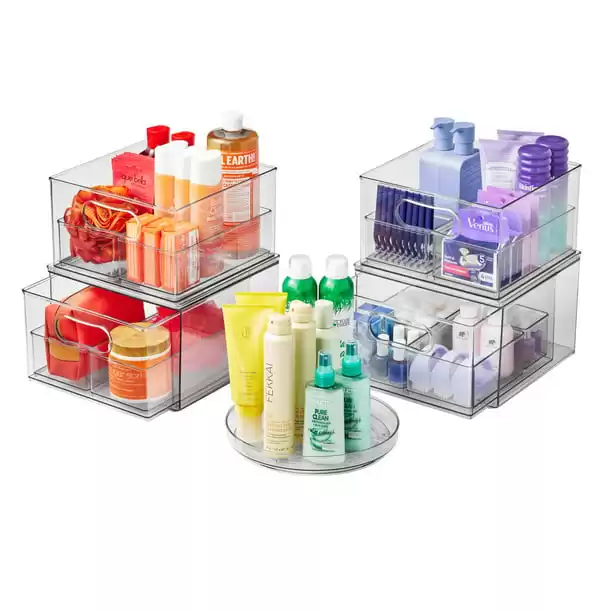 The Home Edit 17 Piece Bath Edit, Clear Plastic Modular Storage System