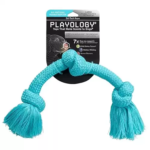 Playology Dri Tech Rope Dog Chew Toy - for Large Breed Dogs (35lbs and Up) Peanut Butter Scented Dog Toys for Heavy Chewers - Engaging, All-Natural, Interactive and Non-Toxic