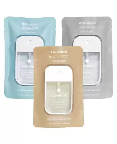 Touchland Power Mist Hydrating Hand Sanitizer DYE FREE 3-PACK | Rainwater, Unscented, Beach Coco | 500-Sprays each, 1FL OZ (Set of 3)